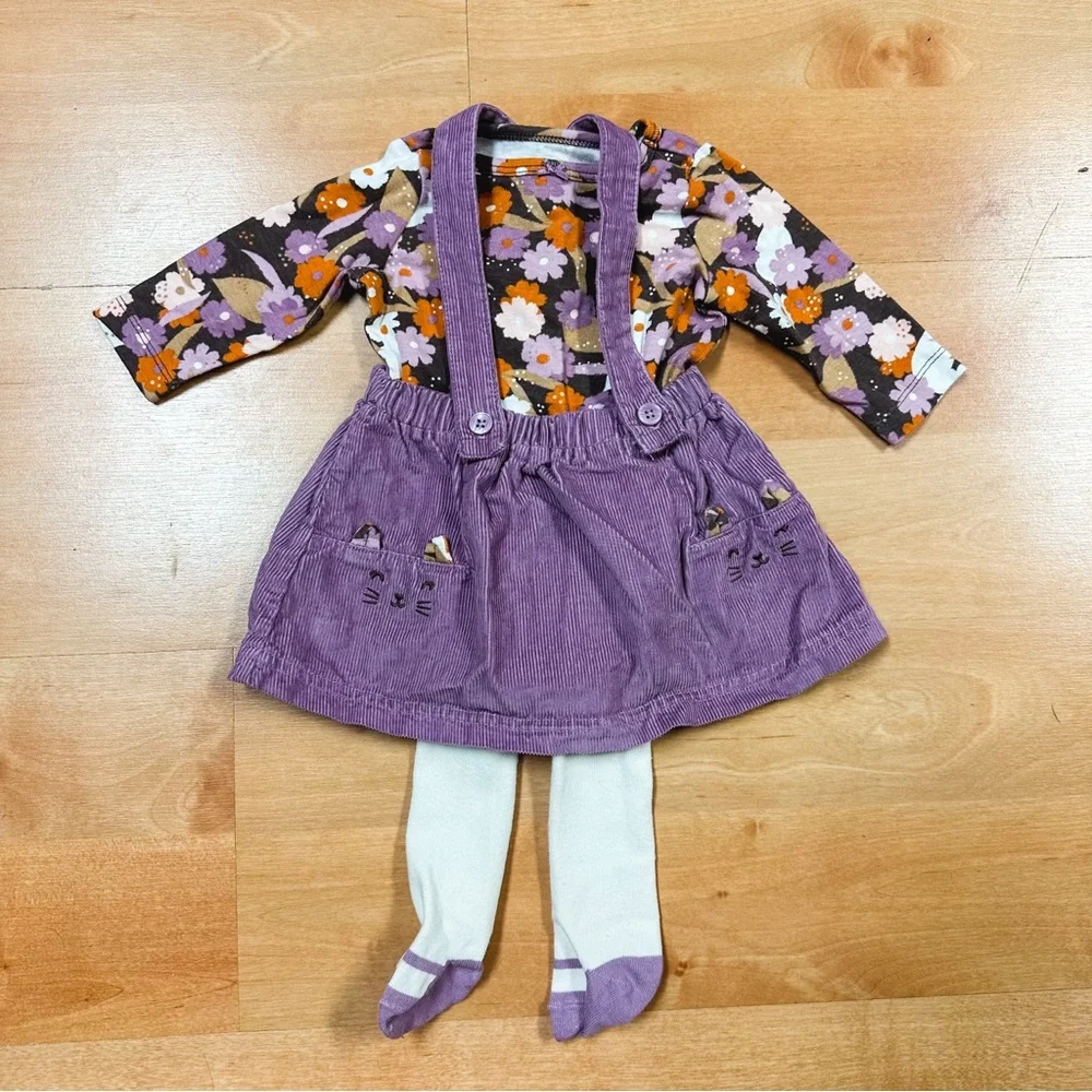 Carters Purple & Brown 3-Piece Floral Jumper Set Baby Girls 3M